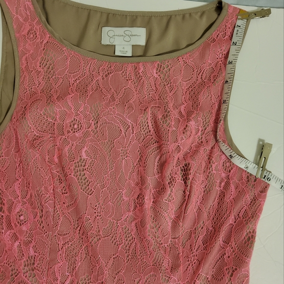 JESSICA SIMPSON PINK LACE TAN LINED FIT & FLARE SLEEVELESS SCOOP NECK SIZE 4 - Picture 5 of 10